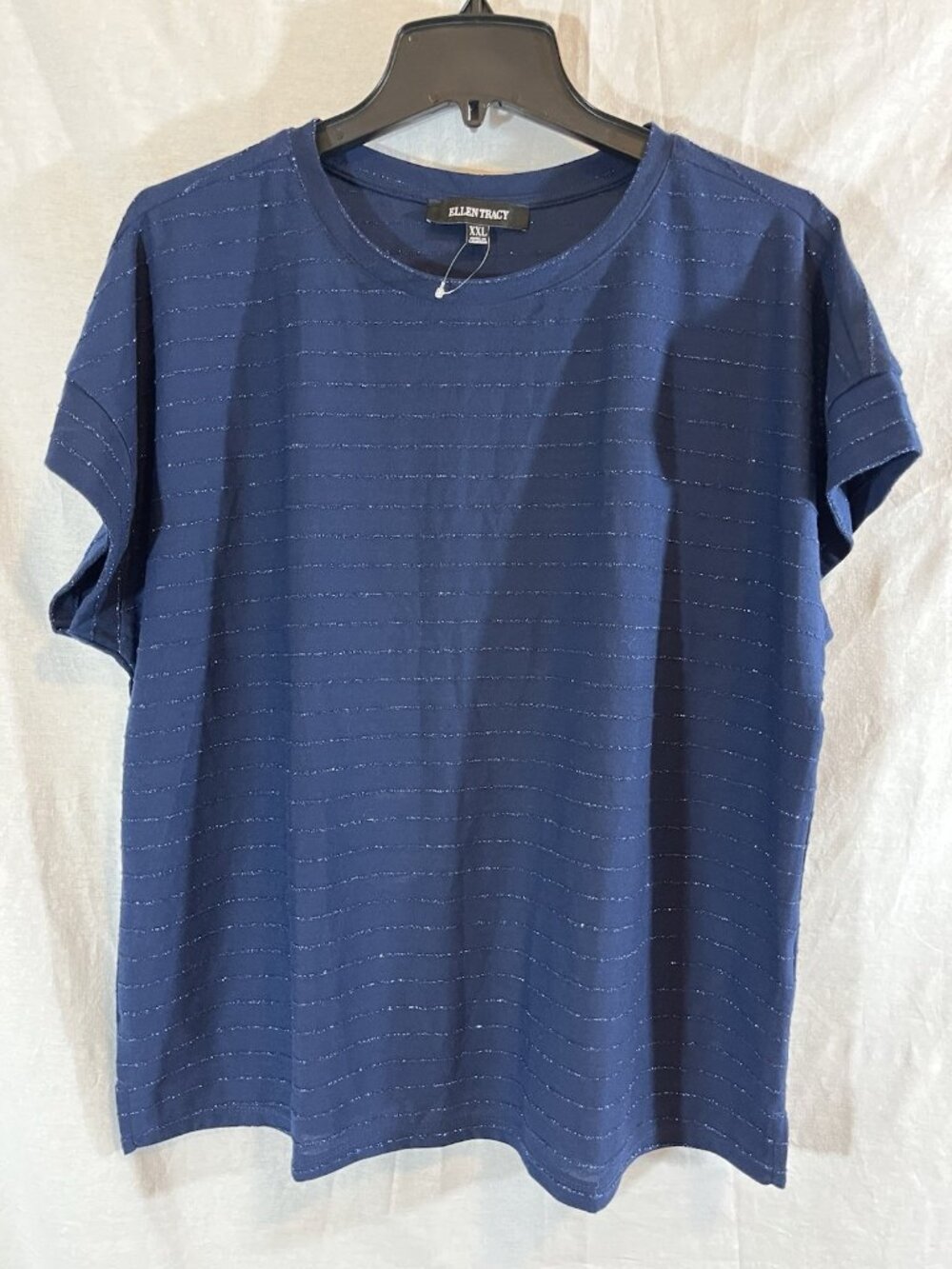 Ellen Tracy Women’s NWOT XXL Blue Glitter Striped Short Sleeve Top